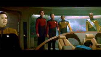 "Data from Star Trek the Next Generation yells yes and does a very un-Data-like fist pump (twice)"